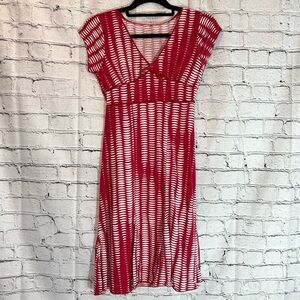 ⭐️ Chesley red & white empire waist fit & flair v-neck dress short cup sleeves M